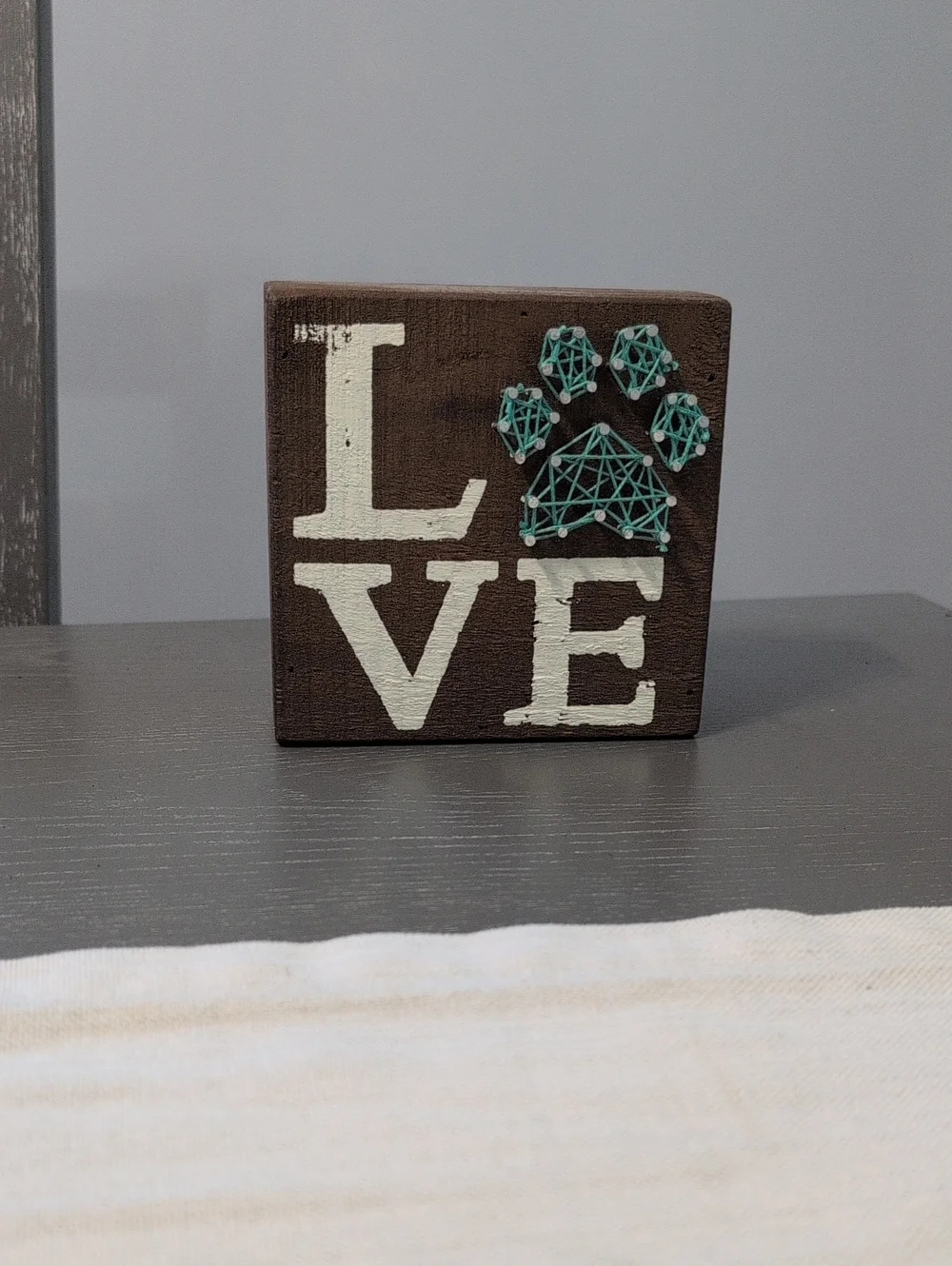 LOVE Paw String Art Block - Brown with Teal Paw